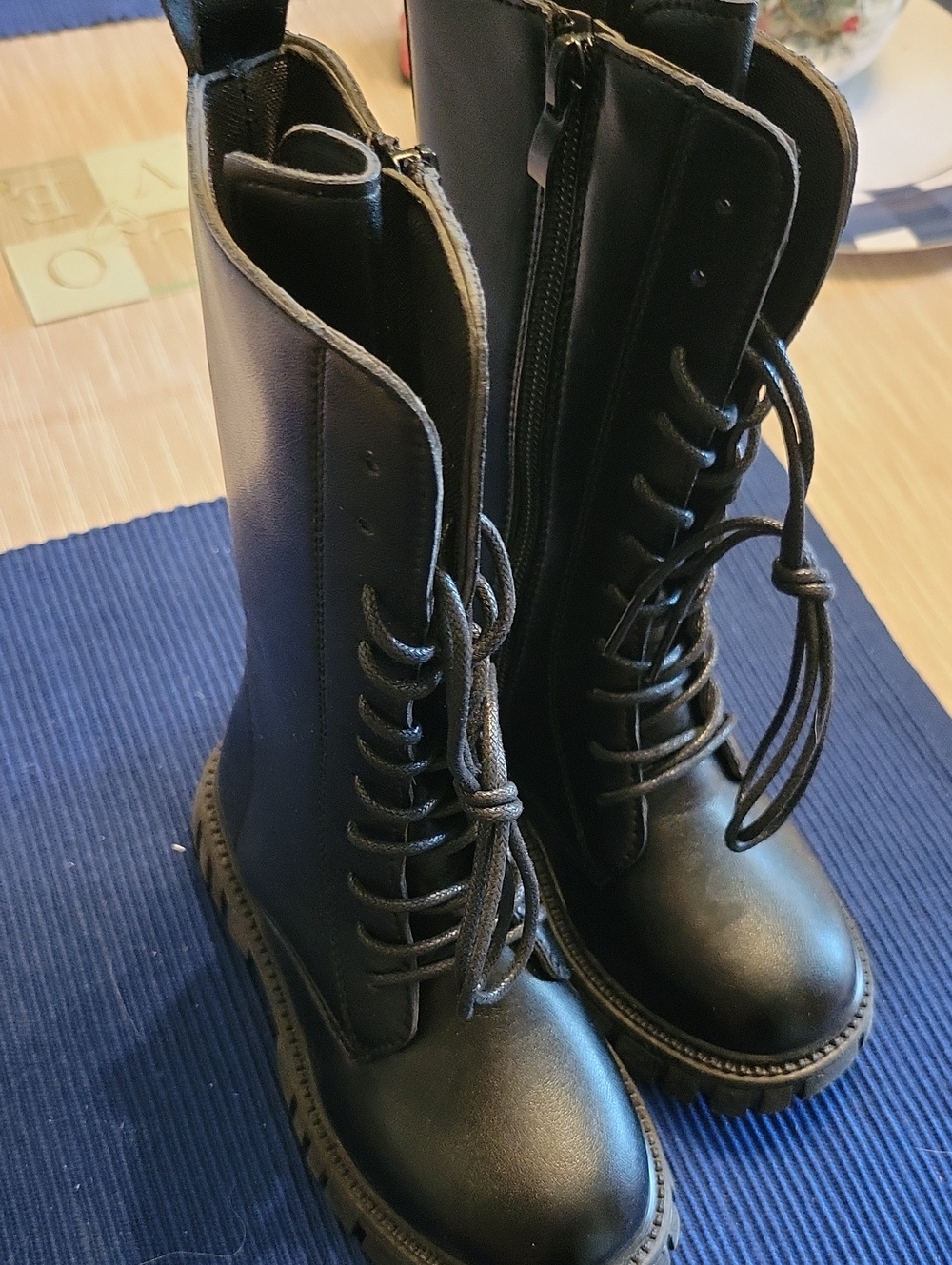 Source Unknown Black Kids Lace-Up Combat Boots